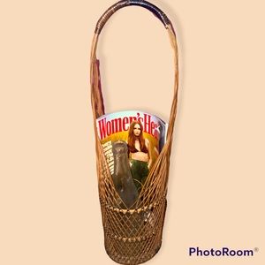 - Vintage Boho Wicker Tall Handled Wine Basket